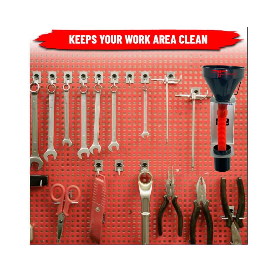 Pit Posse PP3367-Kit Oil Funnel and Holder for Automotive Oil Change Large Wide Mouth Flex Flexible Spout Extension Funnel with Handle and Strainer, for Liquid, Diesel, Kerosene, Gas, Coolant