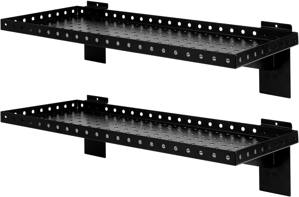 Slatwall Shelves 24 Inch, Slatwall Accessories for Retail, Garage, Home Storage, Heavy Duty Slat Wall Hanging Shelf (2, Black)