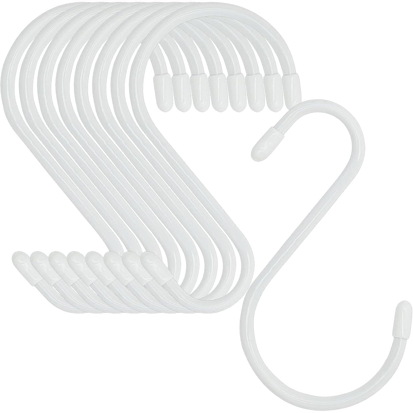 24 Pack 5 Inch White S Hooks, Vinyl Coated with Rubber Stopper Non Slip Heavy Duty, Steel Metal White Rubber Coated Closet S Hooks for Hanging Jeans, Plants, Jewelry, Pot, Pan, Cups, Towels