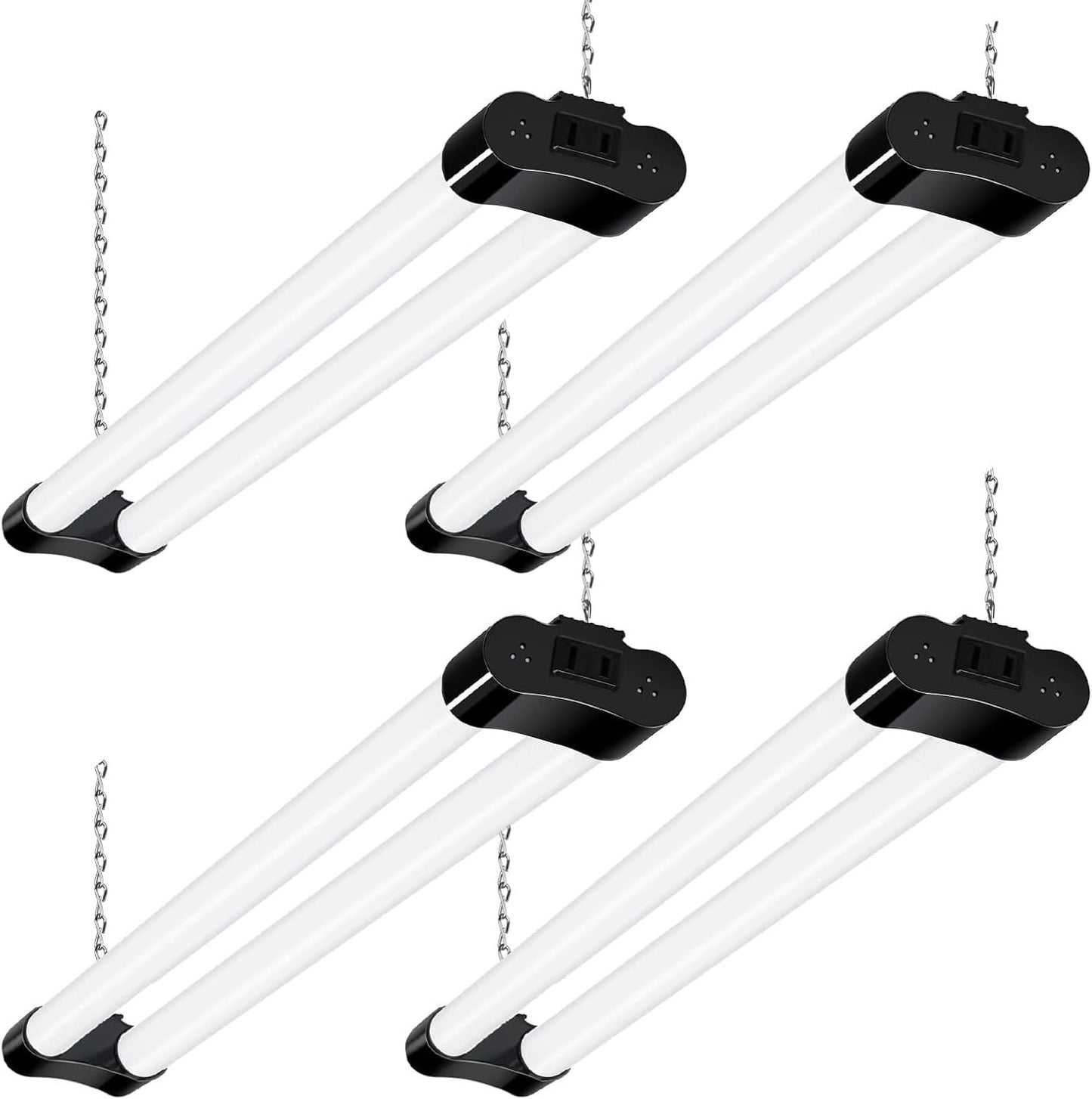 hykolity 4 Pack Linkable LED Shop Light for Garage, 2FT 22W Utility Light Fixture, 2500lm, 5000K Daylight LED Workbench Lighting with Power Cord, Hanging or Flush Mount, Black - ETL