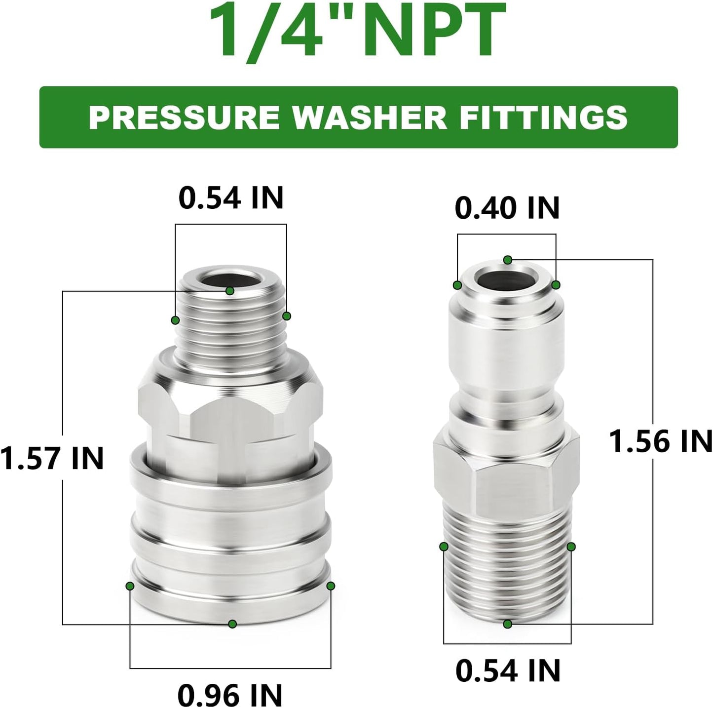 TAISHER 12PCS 304 Stainless Steel Pressure Washer Adapter Kit, Quick Connect Fittings，1/4" Male