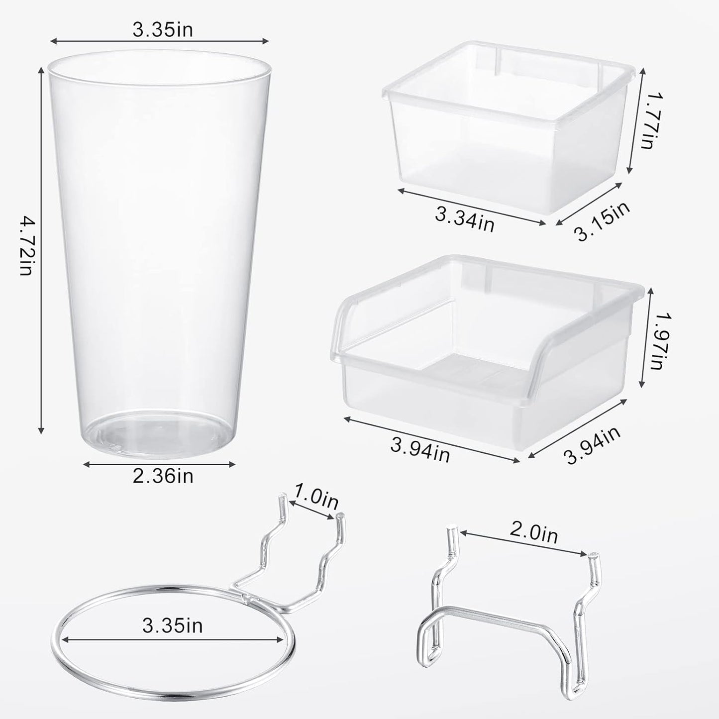 Yookeer 20 Pcs Pegboard Bins and Cups with Hooks and Loops Peg Assortment Organizer Accessories Various Tool Organizer Pegboard Baskets Set for Garage Workshop Workbench Office(Clear)