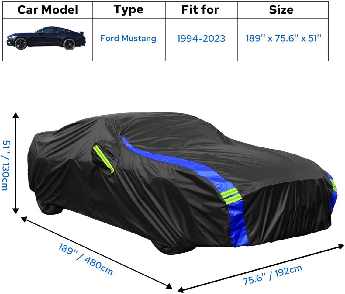 Avecrew for Ford Mustang Car Cover Waterproof All Weather for Automobiles, Outdoor Full Exterior Covers Fit Sedan Ford Mustang with Windproof Strap