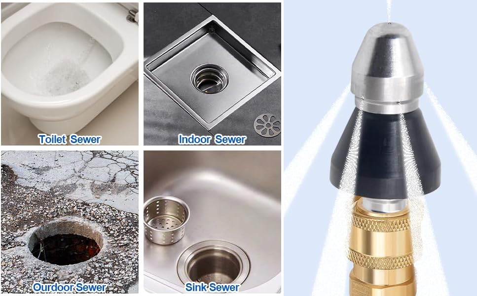 Pressure Washer Sewer Jetter Nozzle with Stainless Steel, Durable Design Sewer Jet Nozzle,Pressure Drain Jetter Hose Nozzle,3/8'' Quickly Connector, 5000 PSI Orifice 6.5