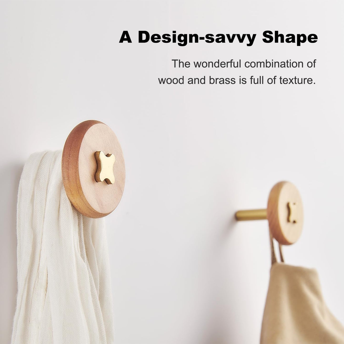 Solid Brass & Maple/Mahogany Wall Hooks 2 Pack - Decorative Heavy Duty Coat Hooks with Vintage Cross Screw Design for Entryway, Bathroom, Luxury Spaces TC008F