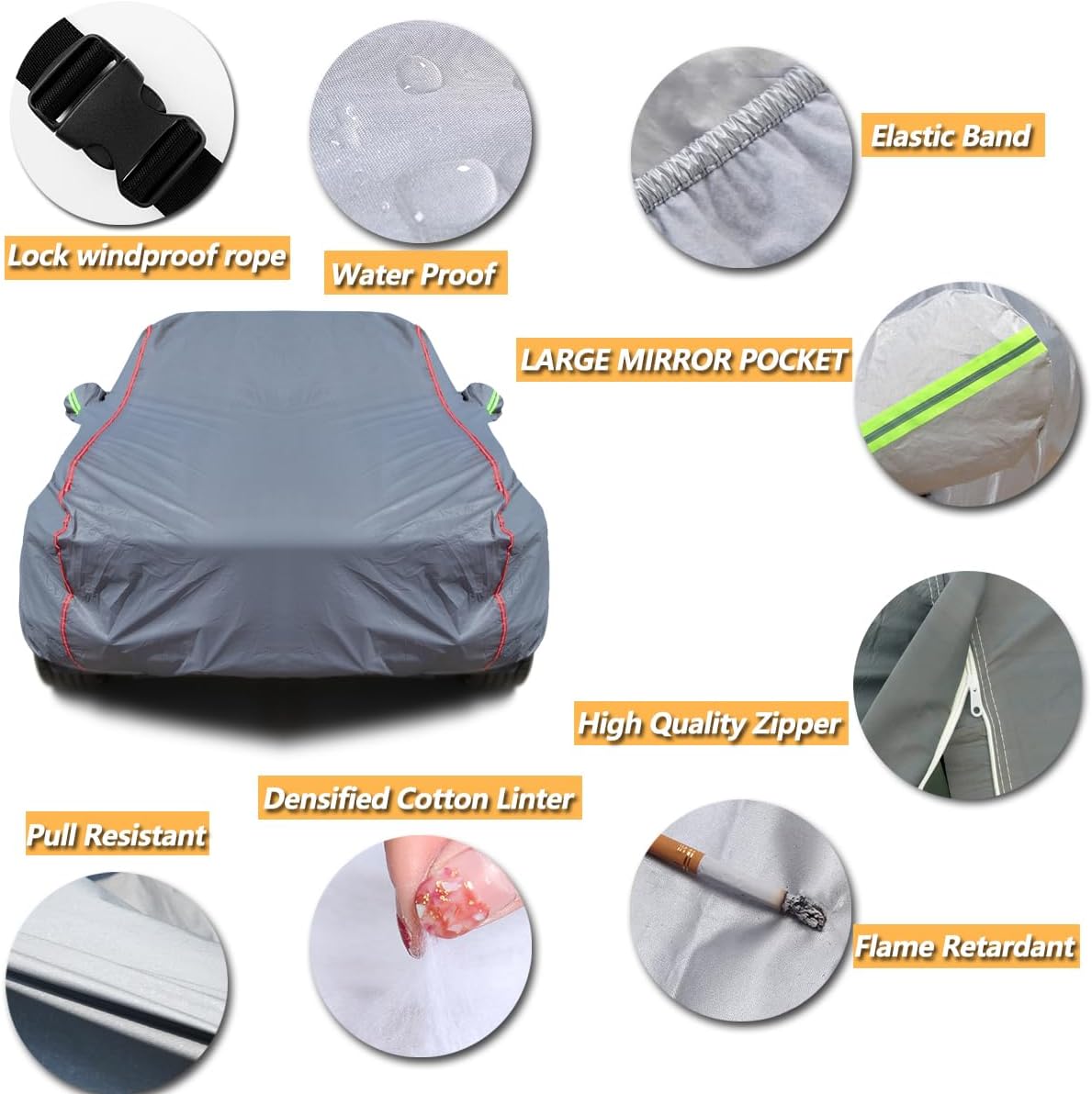 AUQDD 6-Layers PEVA New Material Truck Full Padded Car Cover Waterproof All Weather Weatherproof UV Sun Protection Snow Dust Storm Resistant Outdoor Exterior Custom Form-Fit Straps 198"-220" Grey