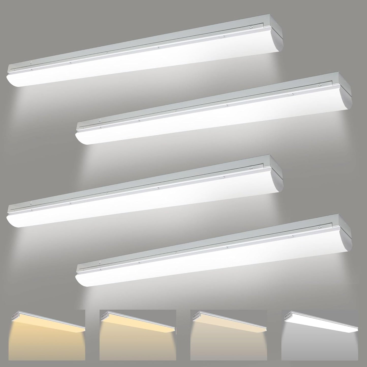4PK 4FT LED Shop Light - 4 In 1 LED Wraparound Light Fixture, Hanging or Surface Mount for Garage, Office, Kitchen