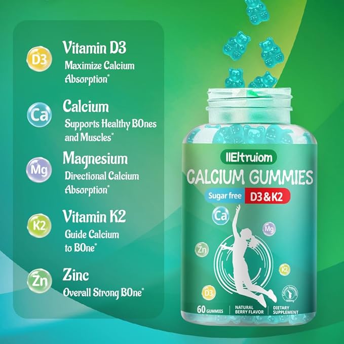 Liposomal Calcium,1000mg Calcium with Vitamin D3 & K2 for for Muscle & Immune Support, Calcium Chews for Bone Health,Sugar Free, 60 Chews