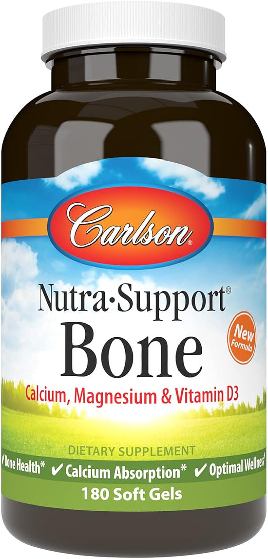 Carlson - Nutra-Support Bone, Calcium, Magnesium & Vitamin D3, Bone Health, Calcium Absorption & Optimal Wellness, 180 Softgels