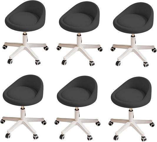 Rolling Stool Set of 6 Rolling Hydraulic Salon Stool with Low Backrest - Adjustable Swivel Chair for SPA, Shop, Salon, Massage, or Medical Office Black
