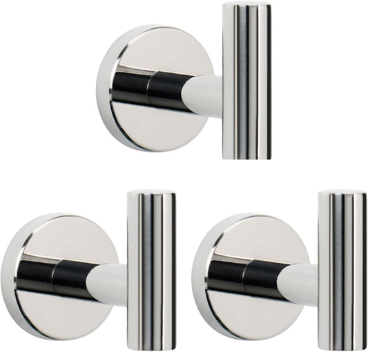 NearMoon Bath Towel Hooks- SUS 304 Stainless Steel Robe Hook Holder, Heavy Duty Coat Hook for Bathroom Livingroom Hotel Kitchen Garage, Wall Mounted (Chrome Finish, 3 Pack)