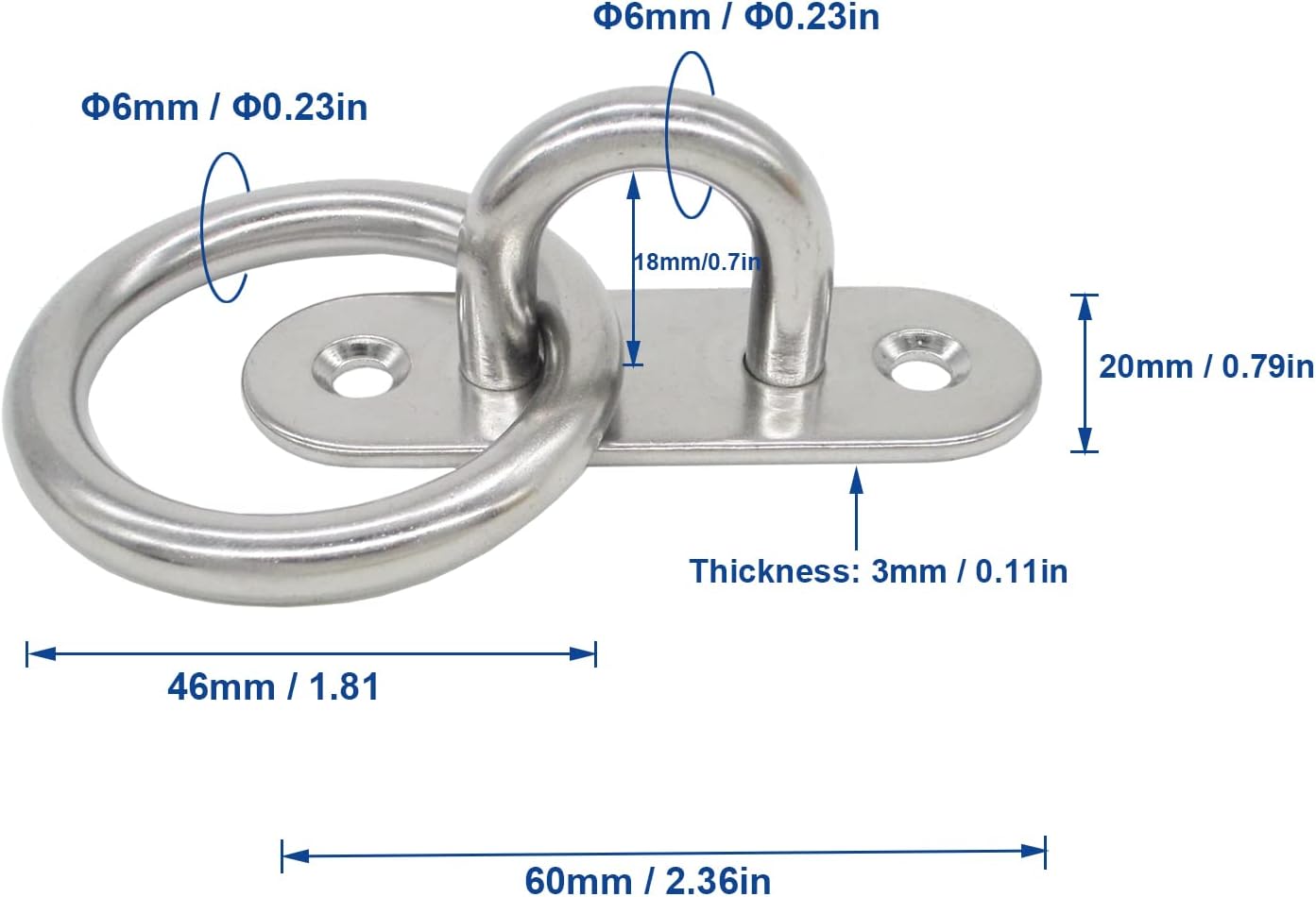 Stainless Steel Ceiling Hooks & Wall Hangers with Rings - Heavy Duty M6 Screw Mount, Rust-Proof Anchor Straps for Garage, Outdoor, Storage (4-Pack)