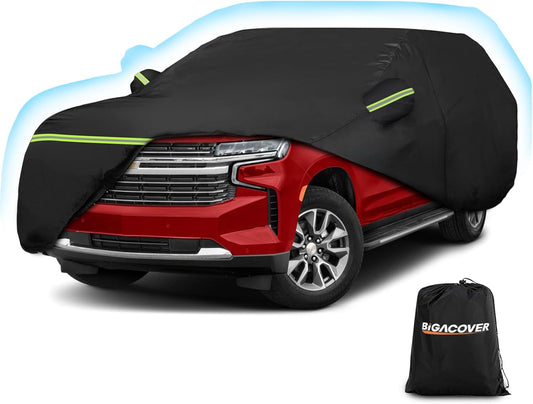 Car Cover Waterproof for 2007-2025 Chevy Suburban/GMC Yukon XL/Cadillac Escalade ESV, Snowproof Outdoor Car Covers with Zipper Windproof Heavy Duty All Weather (Black)