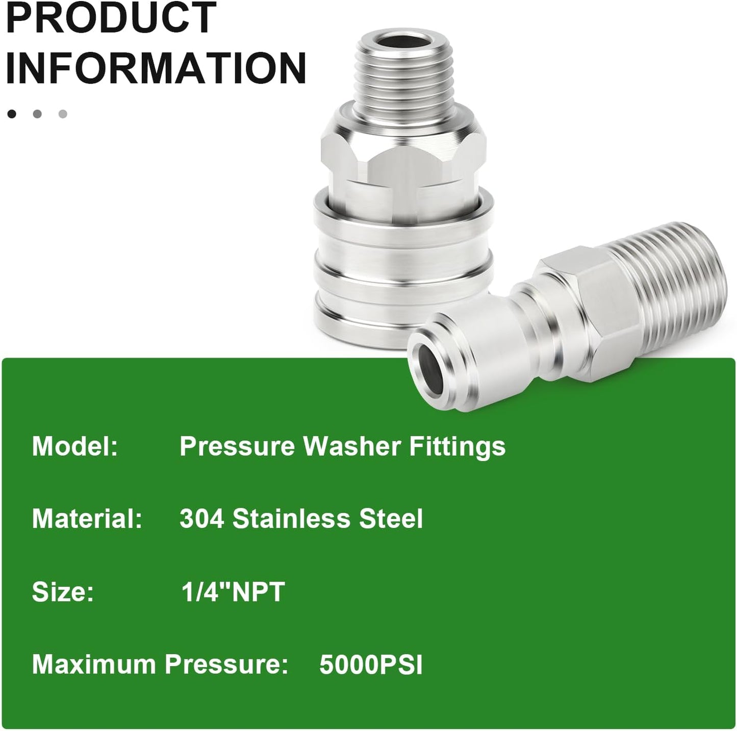 TAISHER 12PCS 304 Stainless Steel Pressure Washer Adapter Kit, Quick Connect Fittings，1/4" Male