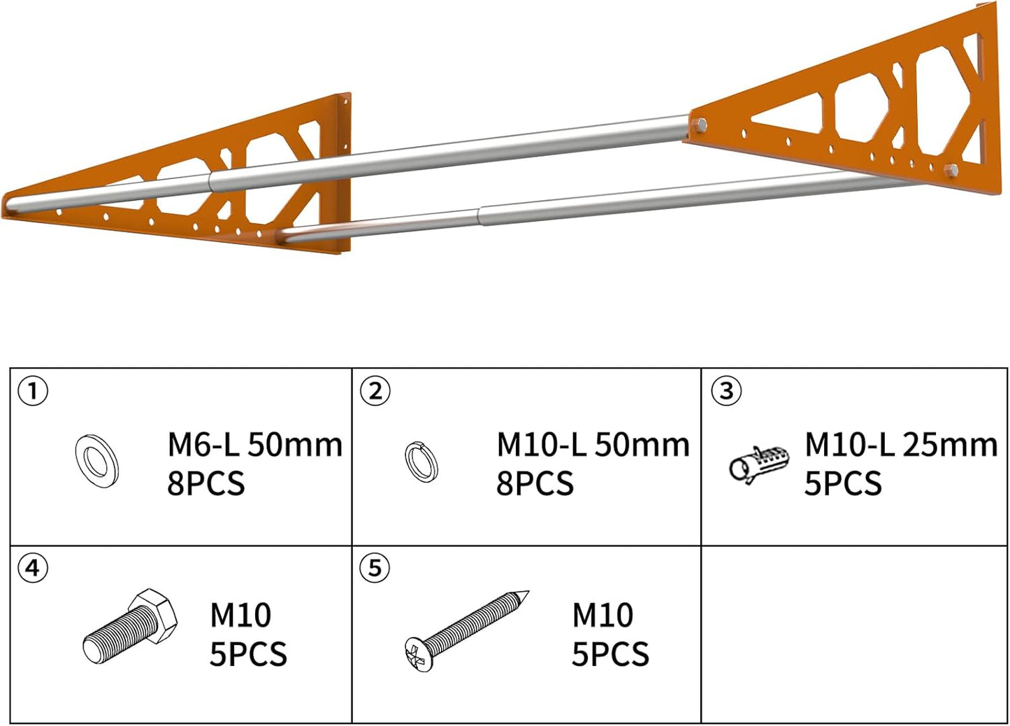 Tire Rack Wall Mount Adjustable 31"-56" Tire Storage Rack Wall Mount Wheel Rack with Heavy Duty Telescopic RodsSteel 400 Pound Weight Capacity (Orange)