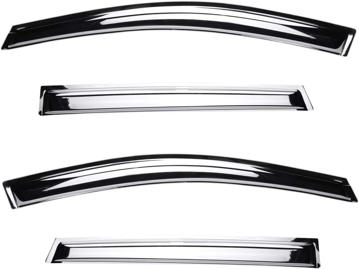 Chrome Side Window Visors Wind Vent Deflector for 1999-2016 Ford F-250/F-350/F-450/F-550 Super Duty SuperCrew Cab,4pcs Outside Mount Tape-On Chrome Nice Sun Rain Guards Set 94953Y