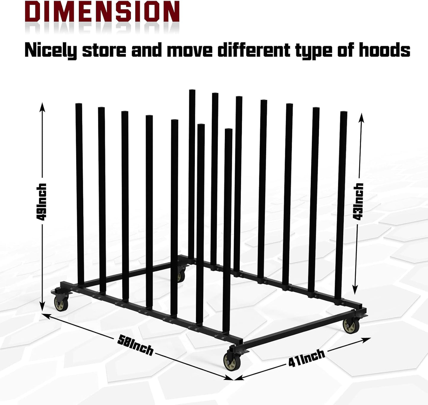 Vehicle Hood Storage Cart, 6 Hood Storage Rack with Dedicated Area for Each Hood Maximize Space Utilization 4 Inch Swivel Caster Allow Floor Mobile Vehicle Hood Storage Cart Smooth Maneuverability