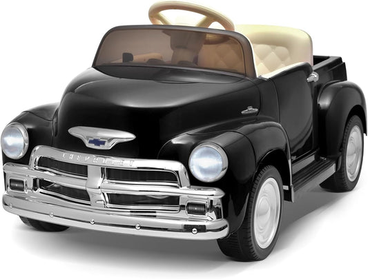 Joywhale 12V Kids Ride on Car Licensed Chevrolet 3100 Pickup Battery Powered Motorized Electric Car,with 7AH Big Battery,2.4G Remote Control,3-Speeds,Storage Space,Music,Retro Style,Black