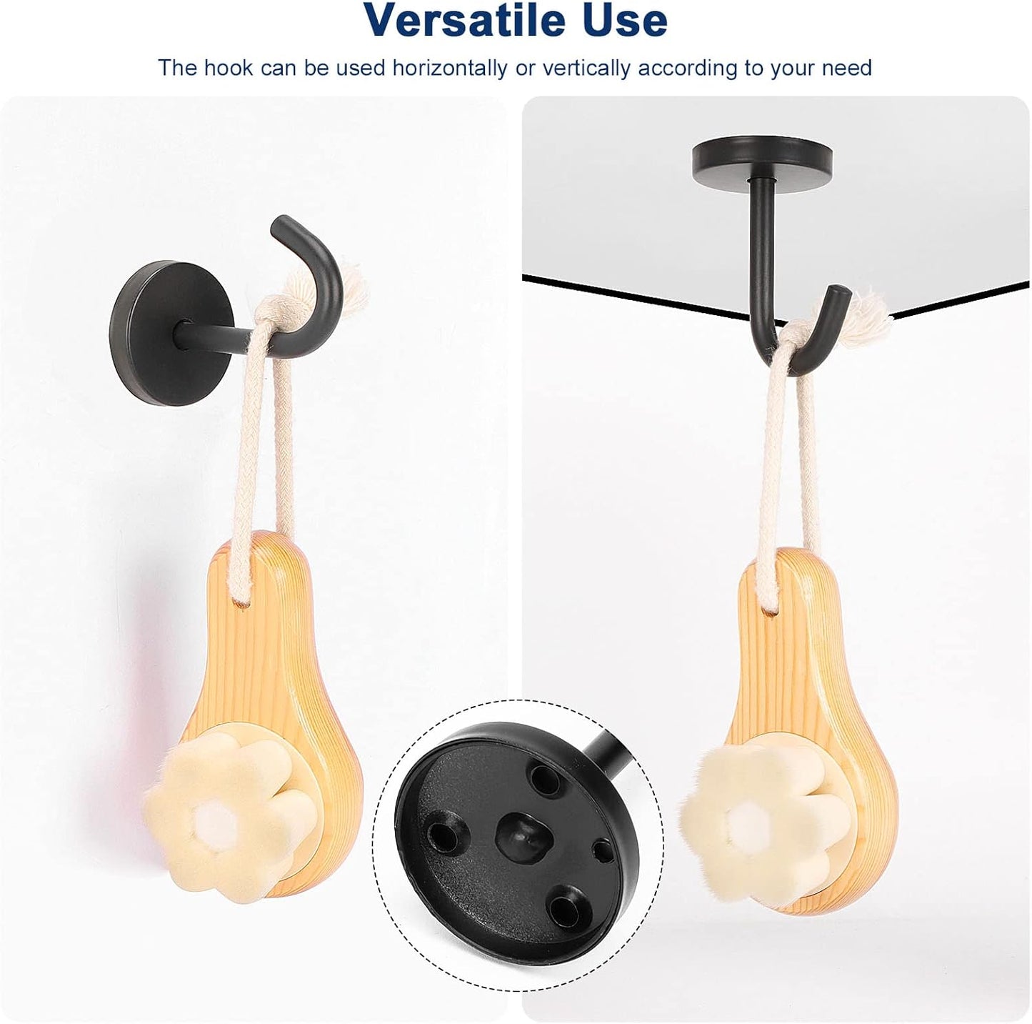 NearMoon Coat Hooks, Wall Hooks for Hanging Hat Hurse Robe, 304 Stainless Steel Heavy Duty Towel Hangers for Bathroom Livingroom Kitchen-Ceiling Hook, 6 Pack (2 Inch, Matte Black)