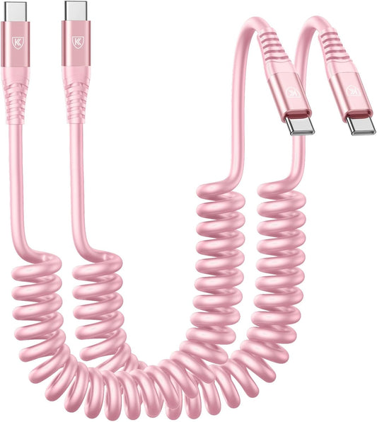 USB C to C Cable 3FT for Car, Coiled USB C Fast Charging Cable for iPhone 16, 2Pack Type C Cord for iPhone 15/Plus/Pro/Pro Max/Samsung Galaxy S23-Pink
