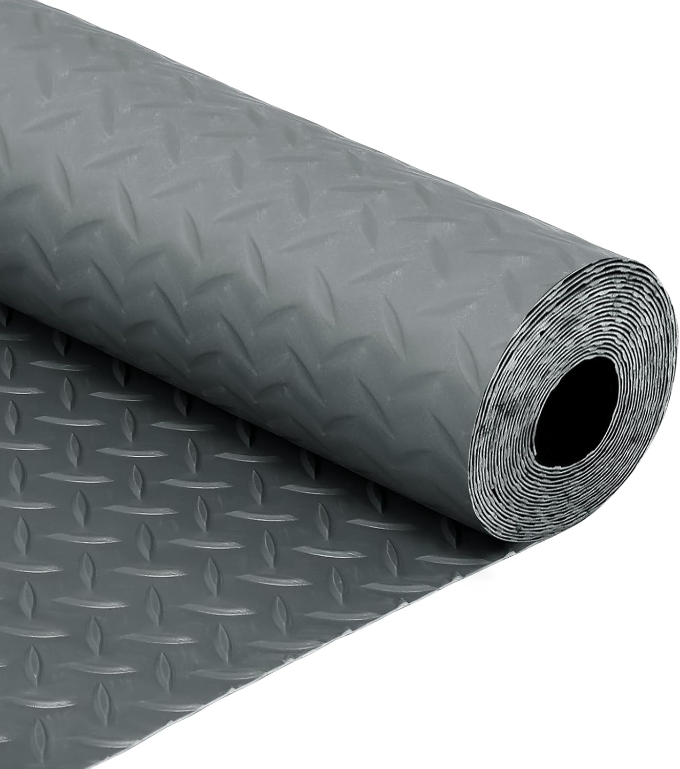 FAHKNS 7.5 X 17 FT Garage Floor Mat, Diamond Plate PVC Flooring Roll Thickened Garage Mats, Heavy Duty Parking Mat Waterproof Non-Slip Floor Protector For Car, Trailer, SUV, Basement, Gym, Shed (Grey)