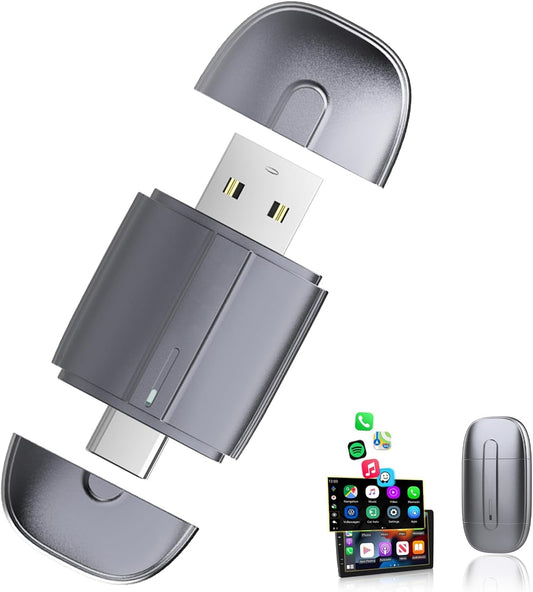 Wireless CarPlay Adapter for Apple, Easy to Upgrade Wired CarPlay to Wireless, Plug & Play, Mini Size with USB A & Type-C, Bluetooth Wireless Control Adapter for Cars from 2017 and iOS 10+ (Silver)