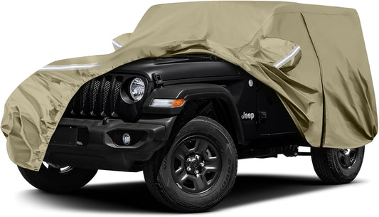 Waterproof Car Covers Replace for 2007-2025 Jeep Wrangler 2 Door, Multilayer Heavy Duty with Cotton Liner All Weather Car Cover with Zipper Door, Windproof Bands for Snow Rain Dust Protection