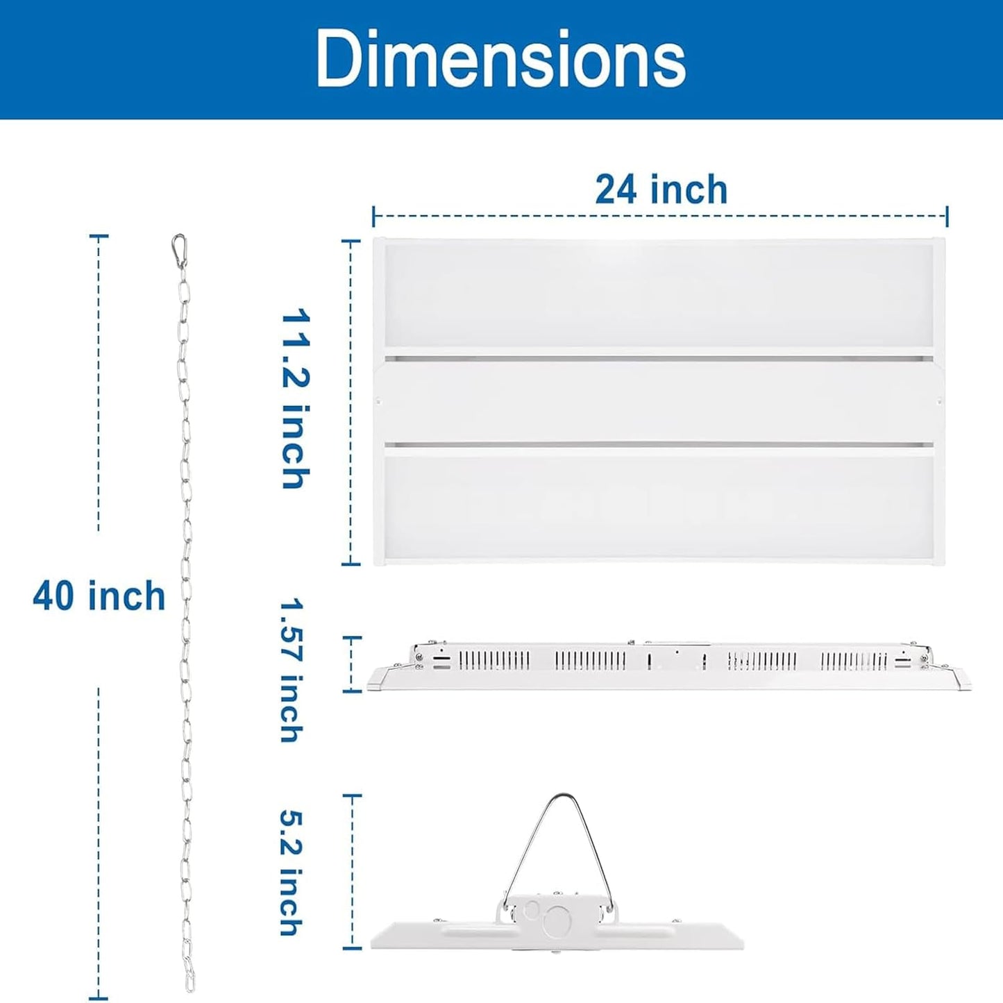 CINOTON 2FT 150W LED Shop Light with 20250LM, 0-10V Dimmable Linear High Bay Lighting with 5000K, 120-277V 135LM/W Commercial Hanging Lights for Garage Office Warehouse Workshop Factory UL Listed