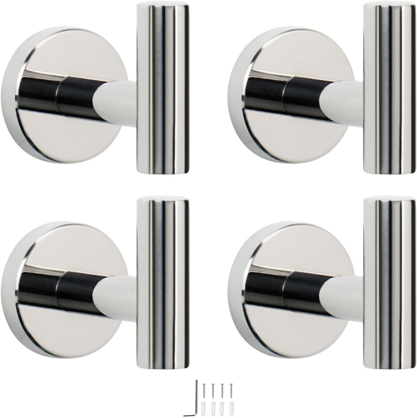 NearMoon Bath Towel Hooks- SUS 304 Stainless Steel Robe Hook Holder, Heavy Duty Coat Hook for Bathroom Livingroom Hotel Kitchen Garage, Wall Mounted (Chrome Finish, 4 Pack)