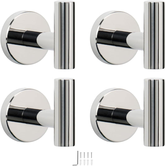NearMoon Bath Towel Hooks- SUS 304 Stainless Steel Robe Hook Holder, Heavy Duty Coat Hook for Bathroom Livingroom Hotel Kitchen Garage, Wall Mounted (Chrome Finish, 4 Pack)