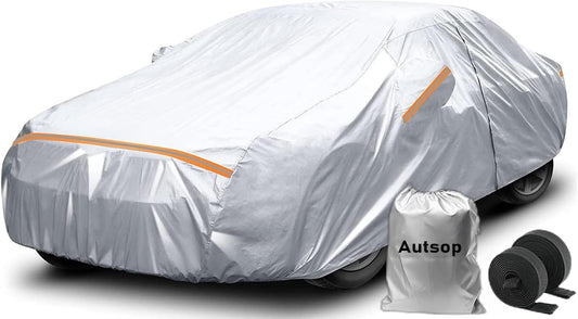 Autsop Car Cover Waterproof All Weather,12-Layer Car Covers for Automobiles Outdoor Heavy Duty Full Exterior Covers for Sedan(Up to 177 inch)