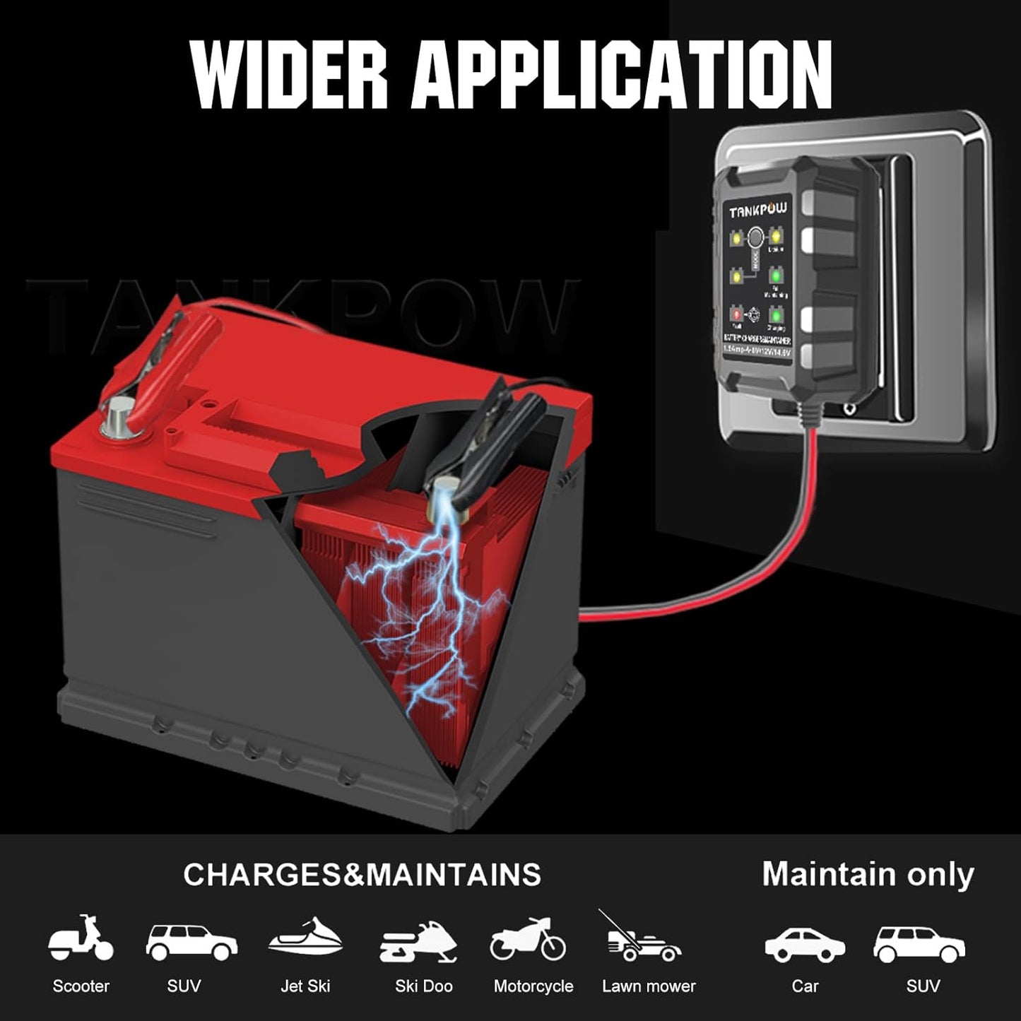 1.5-Amp Smart Car Battery Charger,6V and 12V Automotive Battery Charger Battery Maintainer,Trickle Charger,Float Charger for Cars,Motorcycle,ATV,AGM,Gel,Lithium and Deep Cycle Batteries