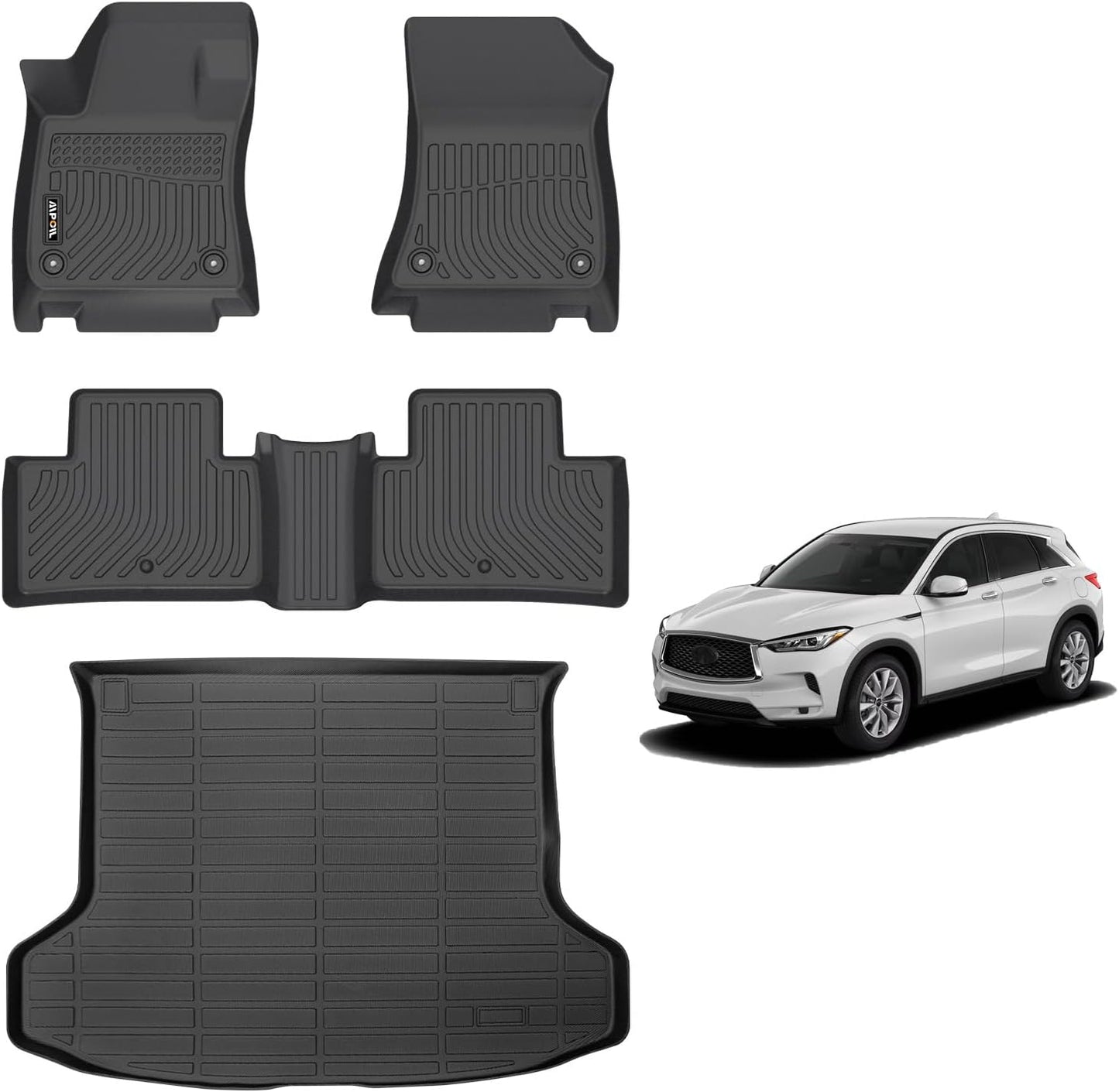 AIPOIL® Floor Mats & Cargo Liner Set for 2019-2025 Infinit QX50 & 2022-2025 Infinit QX55 All Weather Protection TPE Anti-Slip Automotive Full Set Custom Car Mats Accessories - Black