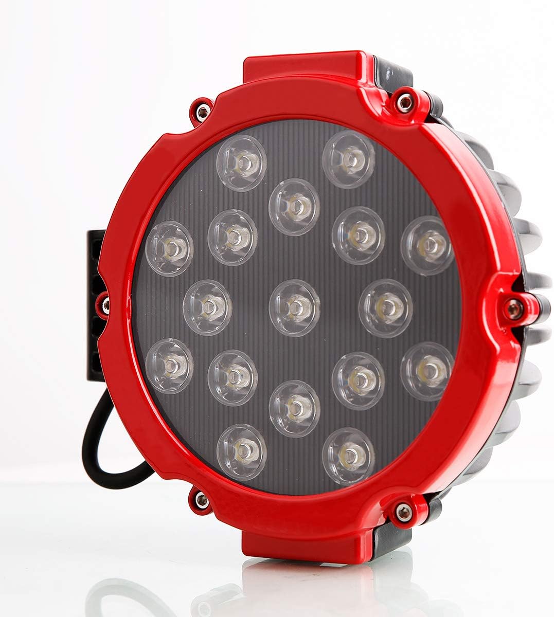 Black Horse Grille Brush Bumper Guard Modular Black Come with Pair of 7.0" Dia.LED Lights with Red Trim Rings Compatible with 2006-2014 Honda Ridgeline-17A152500A1MA-PLR