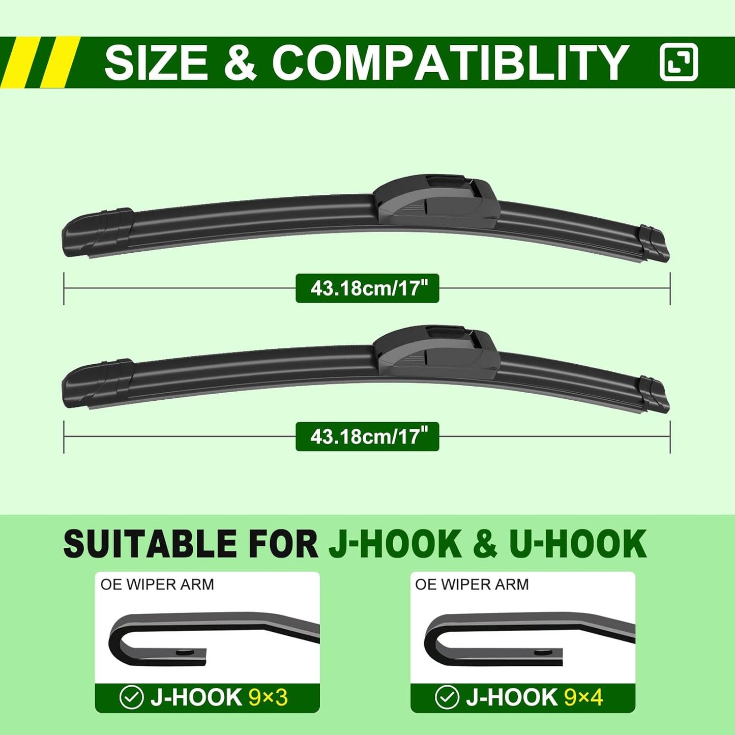 OEM Quality 17in + 17in Premium All-Season Windshield Wiper Blades for Original Equipment Replacement(Set of 2)
