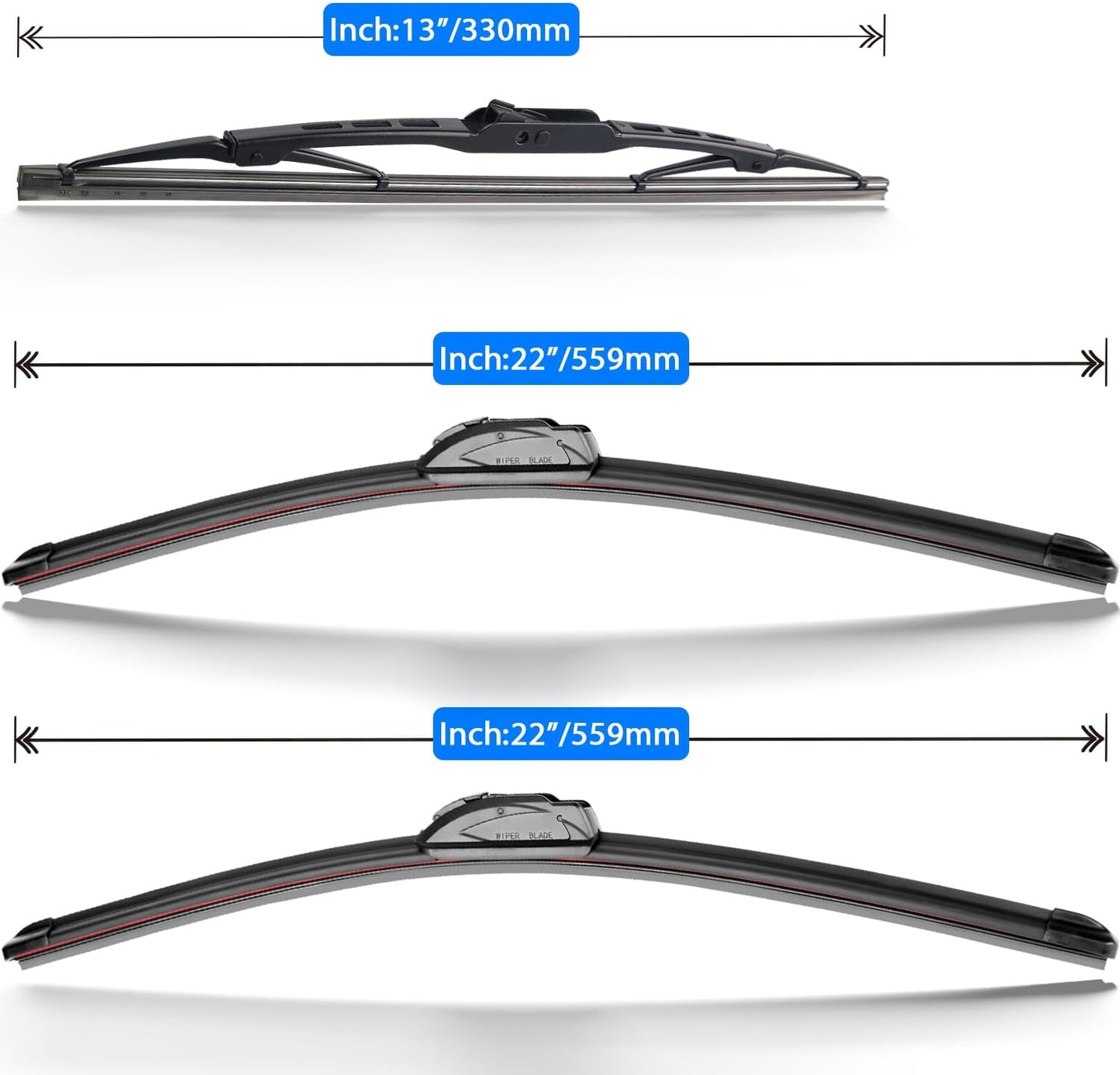 Windshield Wiper Blades Replacement for 2004-2008 Chrysler Pacifica / 2015-2020 GMC Yukon Chevrolet Suburban Tahoe Cadillac Escalade Front Rear Wipers Blade Set - 22" 22" 13"