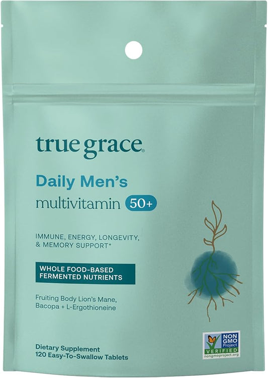 True Grace Daily Men’s Multivitamin 50+ - 120 Easy-to-Swallow Tablets - Immune, Energy, Longevity & Memory Support - Gluten Free, Soy Free, Vegan - 60 Servings
