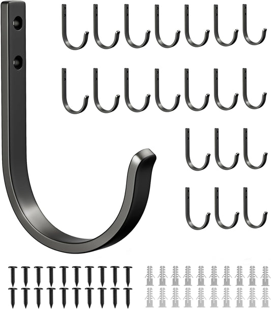 20-Pack Wall Hooks for Hanging Towel/Coat - 22LB Screw in Metal Hanger Wall Mount, for Outdoor, Closet, Door, Bathrooms, for Backpack, Robe, Black