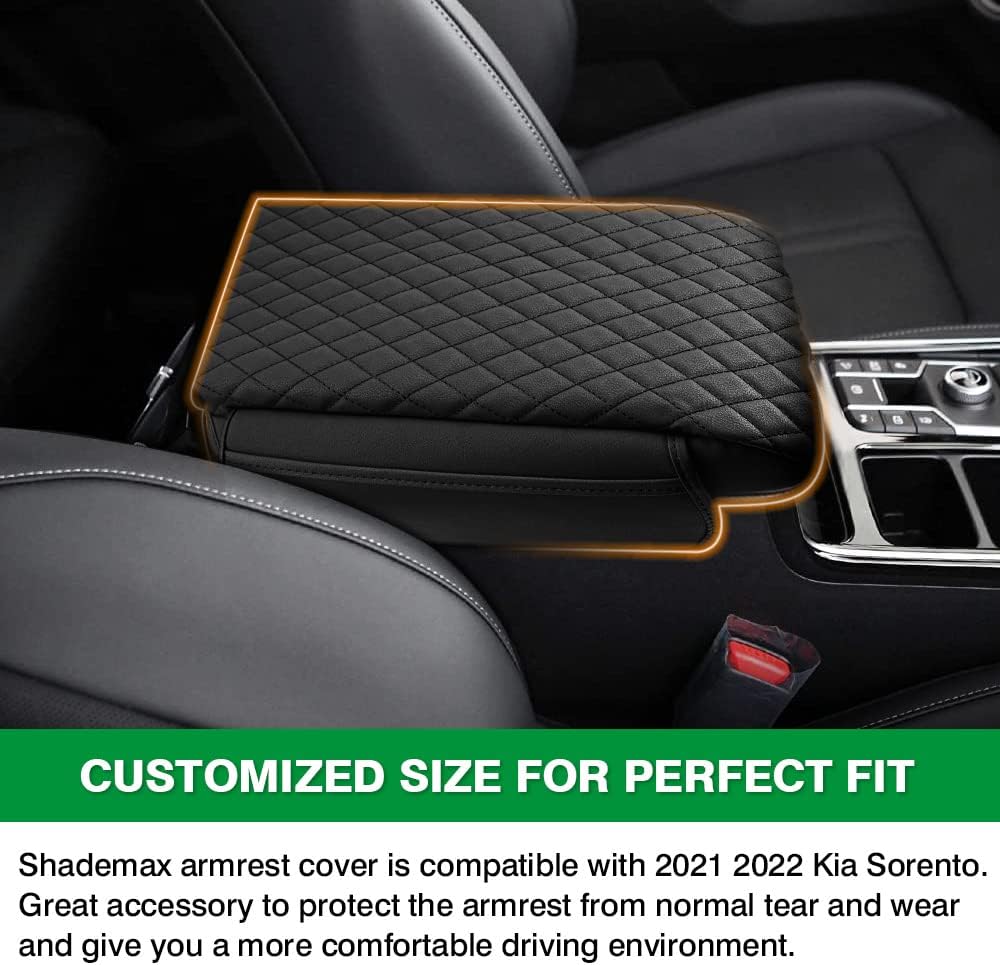Shademax Center Console Cover Kia Sorento Accessories 2026 2025 2024 2023 2022 2021 Armrest Cover Center Console Pad for Kia Sorento PU Leather Armrest Seat Box Cover Protector w/Pockets Storage Bag