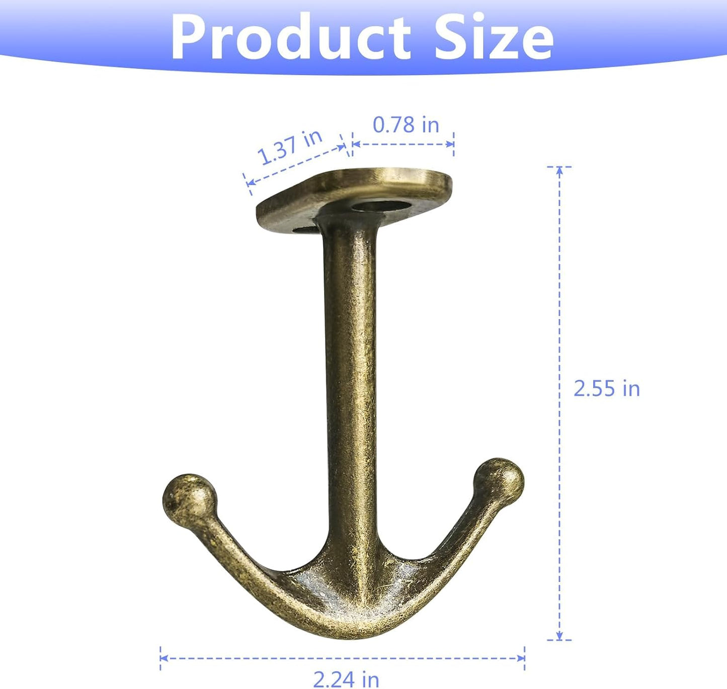 Ball Two Prong Ceiling Hook for Closet Top Bathroom Kitchen Cabinet Garage Pack of 8 (Bronze)