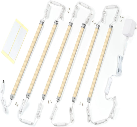 Premium LED Light Strips Kit: 6 x 12 Linkable Bars + Rocker Switch for Warm White Ambient Lighting in Cabinets, Closets, Shelf, Display Case, Showcase Lighting, 3000K Warm White
