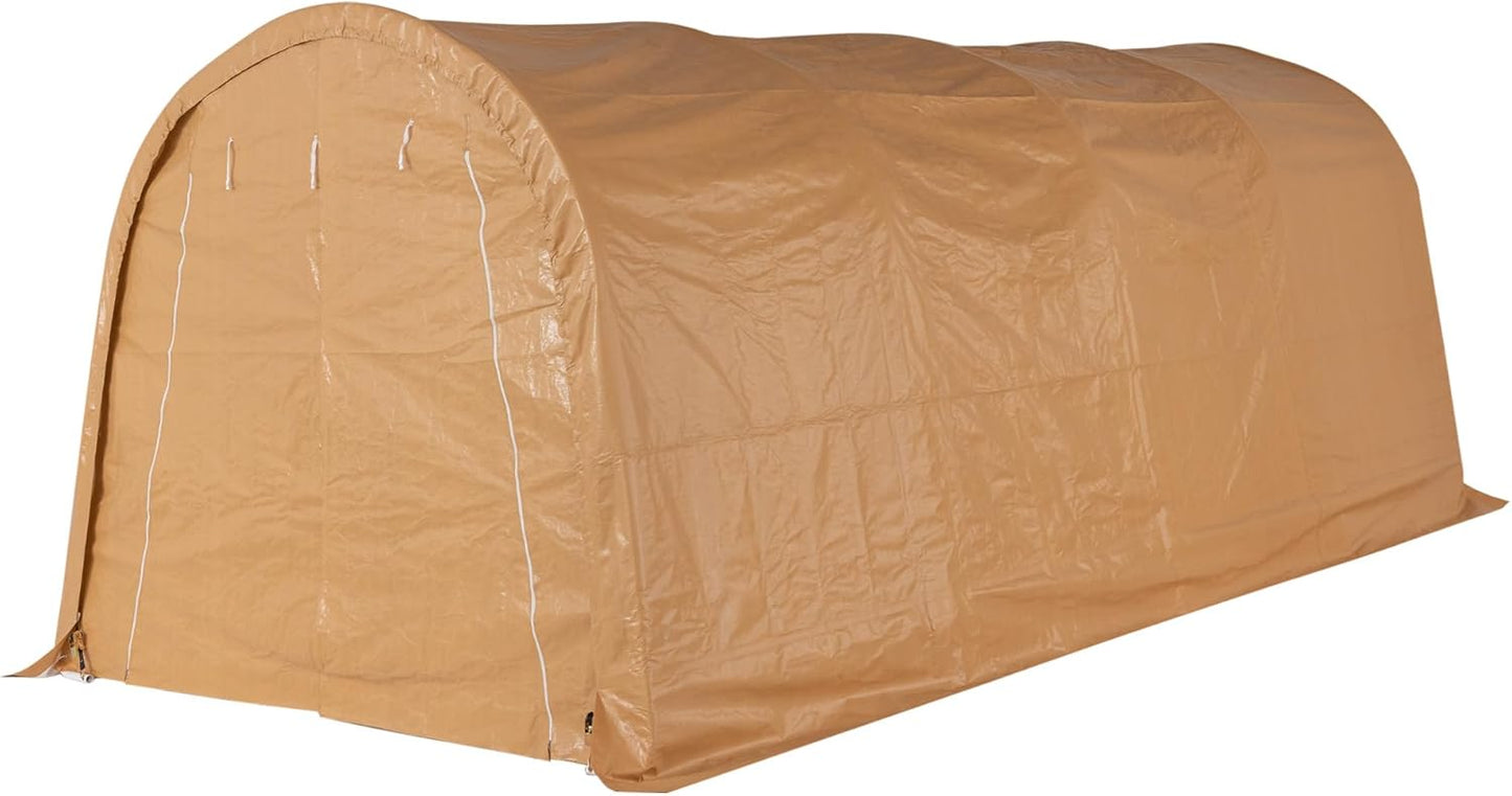 SUNBURY Carport, Round Portable Garage, Outdoor 13x20 ft Heavy Duty Carport, Tensioner and 2 Roll Up Doors Waterproof PE Fabric Car Port, Garage, Storage Shed, Tent for Storage, SUV, Brown