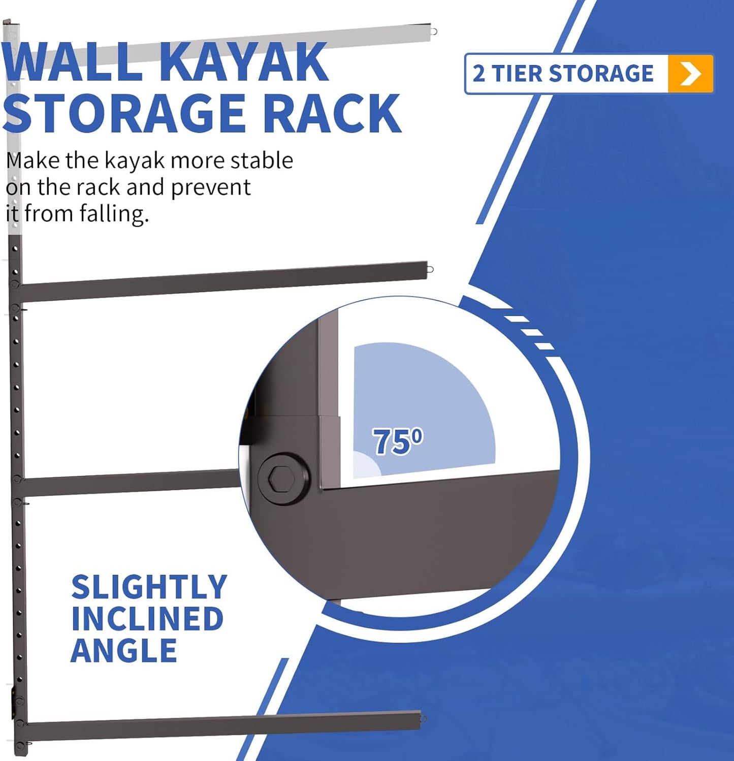 Wall Mounted Kayak Storage Rack, Kayak Racks for Outdoor Storage, Kayak Wall Mount 4 Tier Adjustable Surfboard Paddleboards Holder, Holds Up to 220 lbs