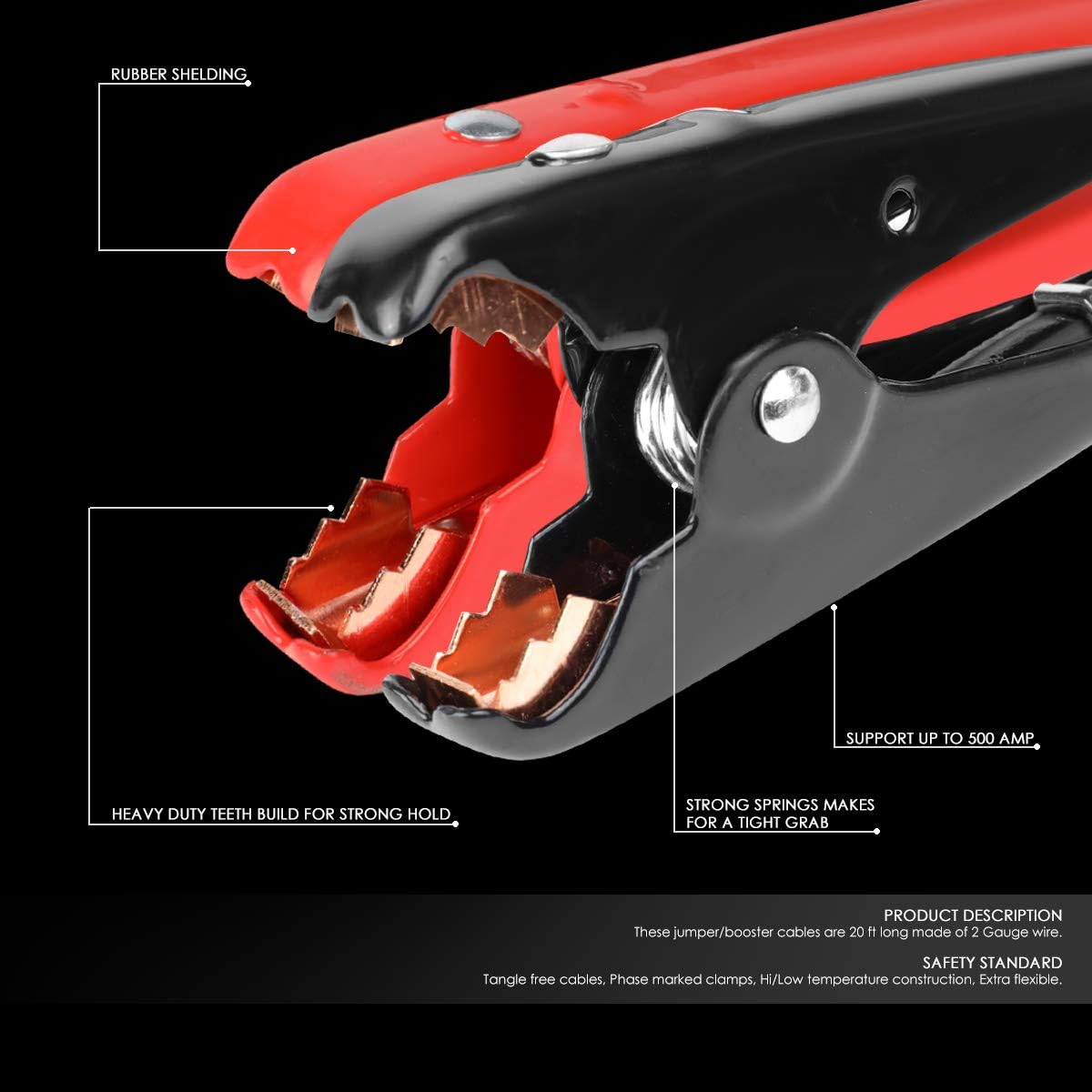 Auto Dynasty Heavy Duty 20Ft 2Gauge Booster Cable Power Jumper 600AMP Emergency Battery Start Car/Motorcycle