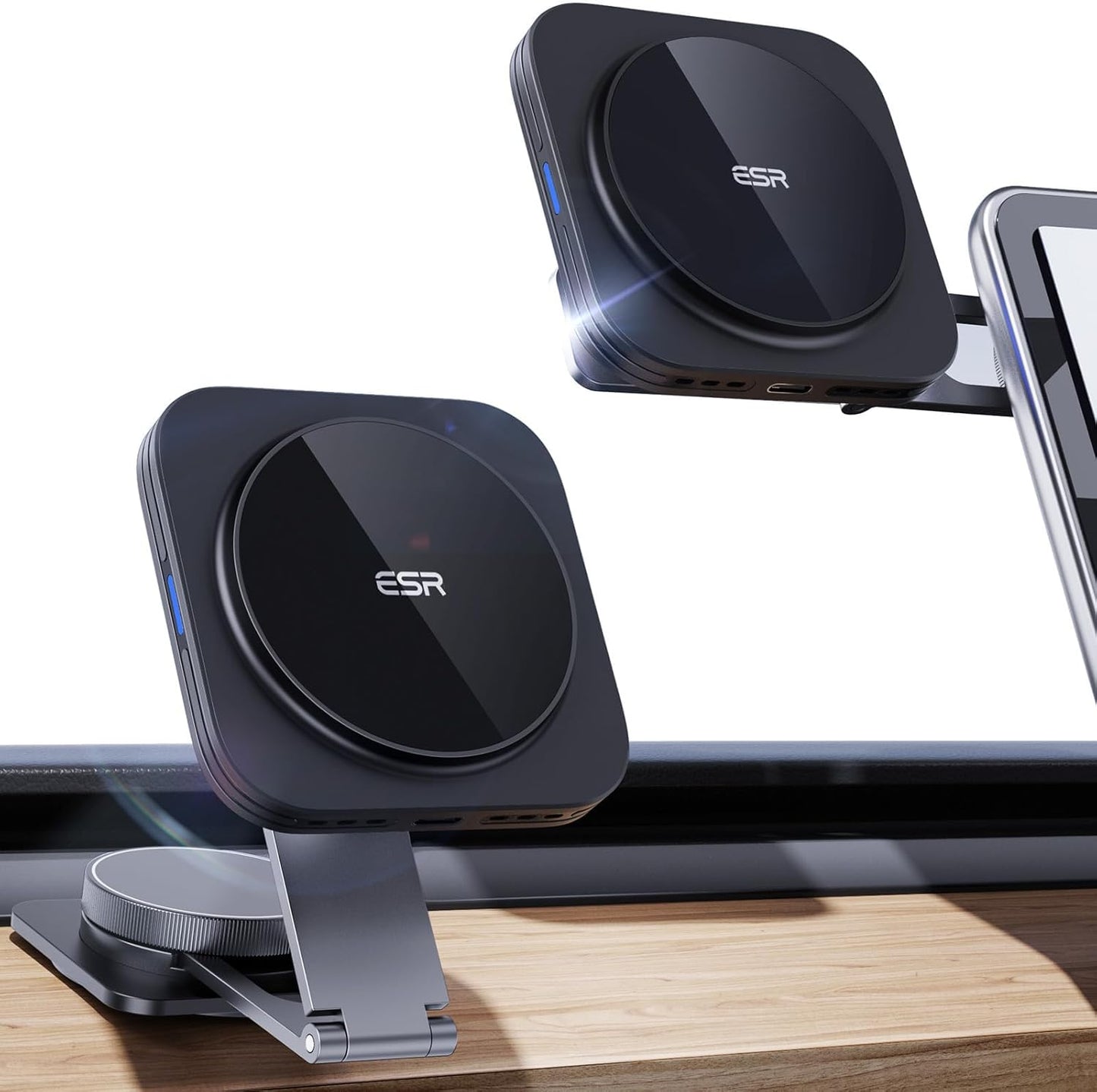 ESR for MagSafe Car Mount Charger, Foldable Dashboard Magnetic Wireless Car Charger for Tesla, for MagSafe Car Charger, Tesla Touchscreen Car Phone Holder for iPhone 15/14/13/12, Strong Magnets, Black