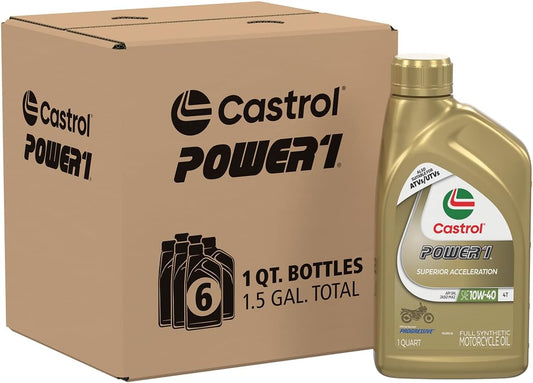 Castrol Power1 4T 10W-40 Full Synthetic Motorcycle Oil, 1 Quart, Pack of 6