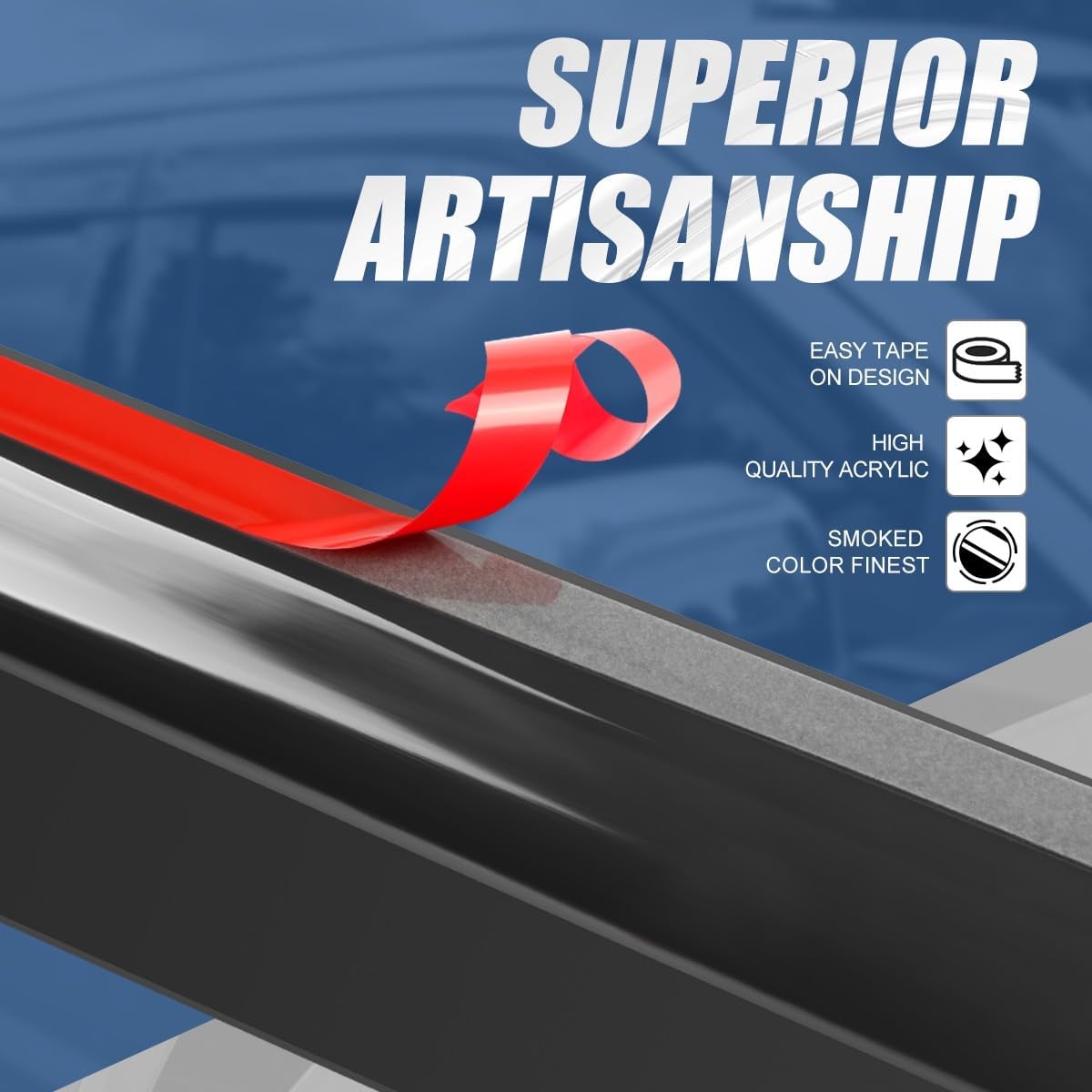 Auto Dynasty 4Pcs Carbon Fiber Pattern Window Visors Compatible with 2001-2007 Toyota Sequoia, Tape-On Front & Rear Window Deflectors Rain Guards Sun Wind Air Side Vent Shade, Glossy Black