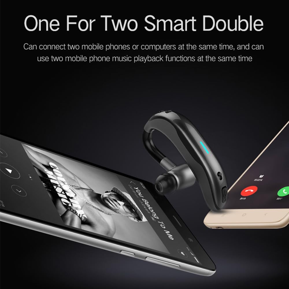 IHAO Bluetooth Earpiece Headphone Dual Noise Cancelling Mic Painless Open-Ear Handsfree Headset Stereo Sound Left/Right Changeable Earhook Earphones for Driving/Business/Gym-Single Ear F600 Black