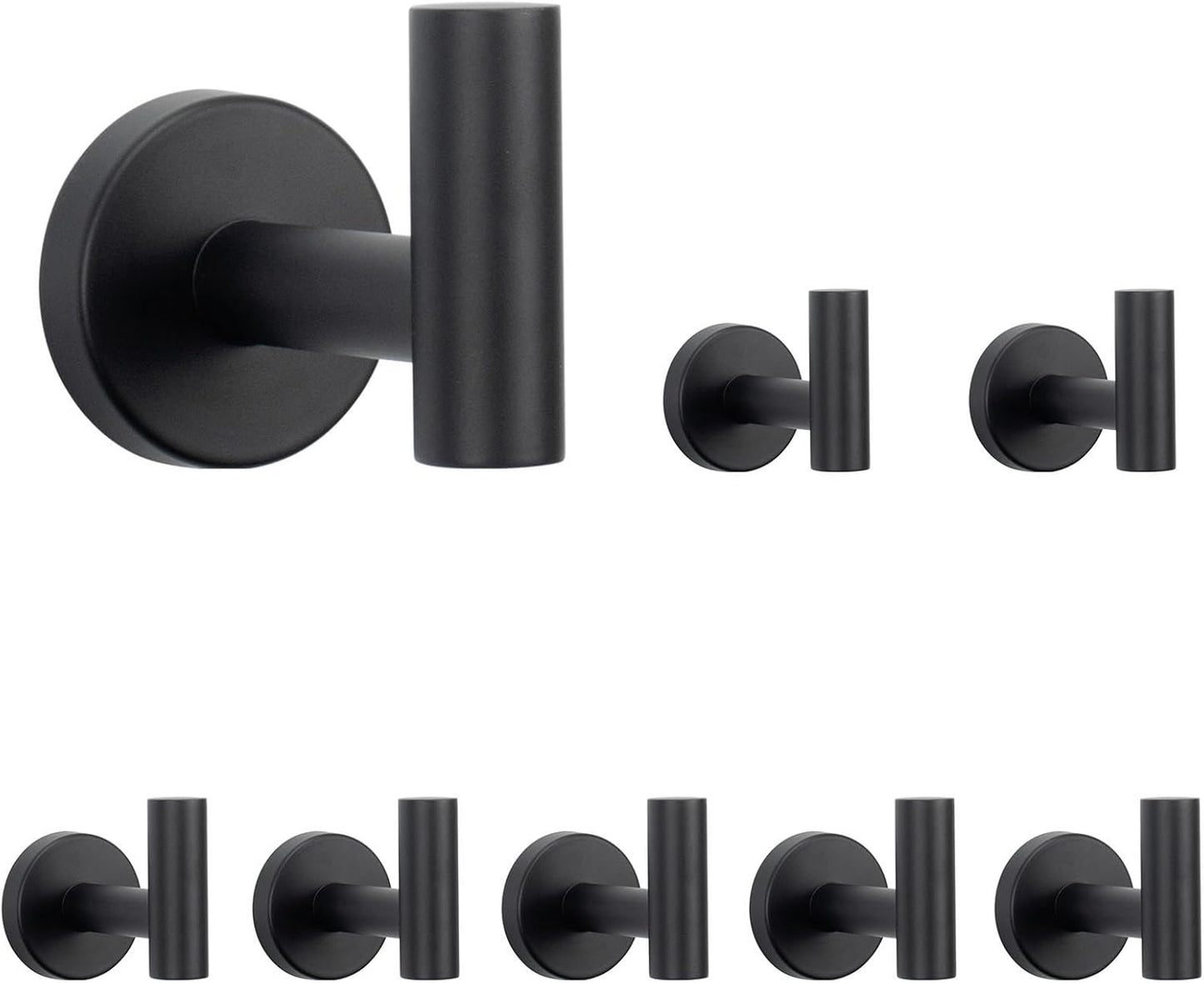 NearMoon Bath Towel Hooks- SUS 304 Stainless Steel Robe Hook Holder, Heavy Duty Coat Hook for Bathroom Livingroom Hotel Kitchen Garage, Wall Mounted (Matte Black, 8 Pack)