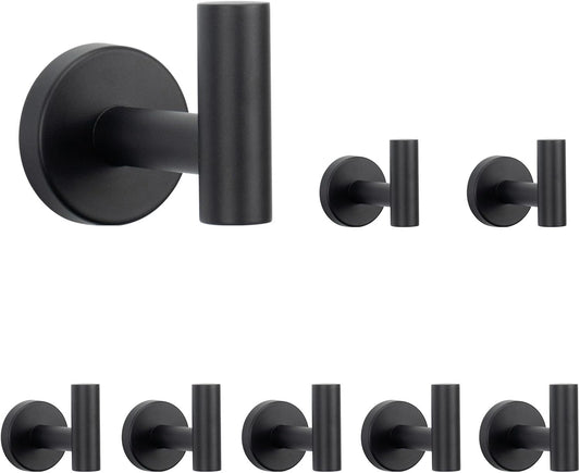 NearMoon Bath Towel Hooks- SUS 304 Stainless Steel Robe Hook Holder, Heavy Duty Coat Hook for Bathroom Livingroom Hotel Kitchen Garage, Wall Mounted (Matte Black, 8 Pack)